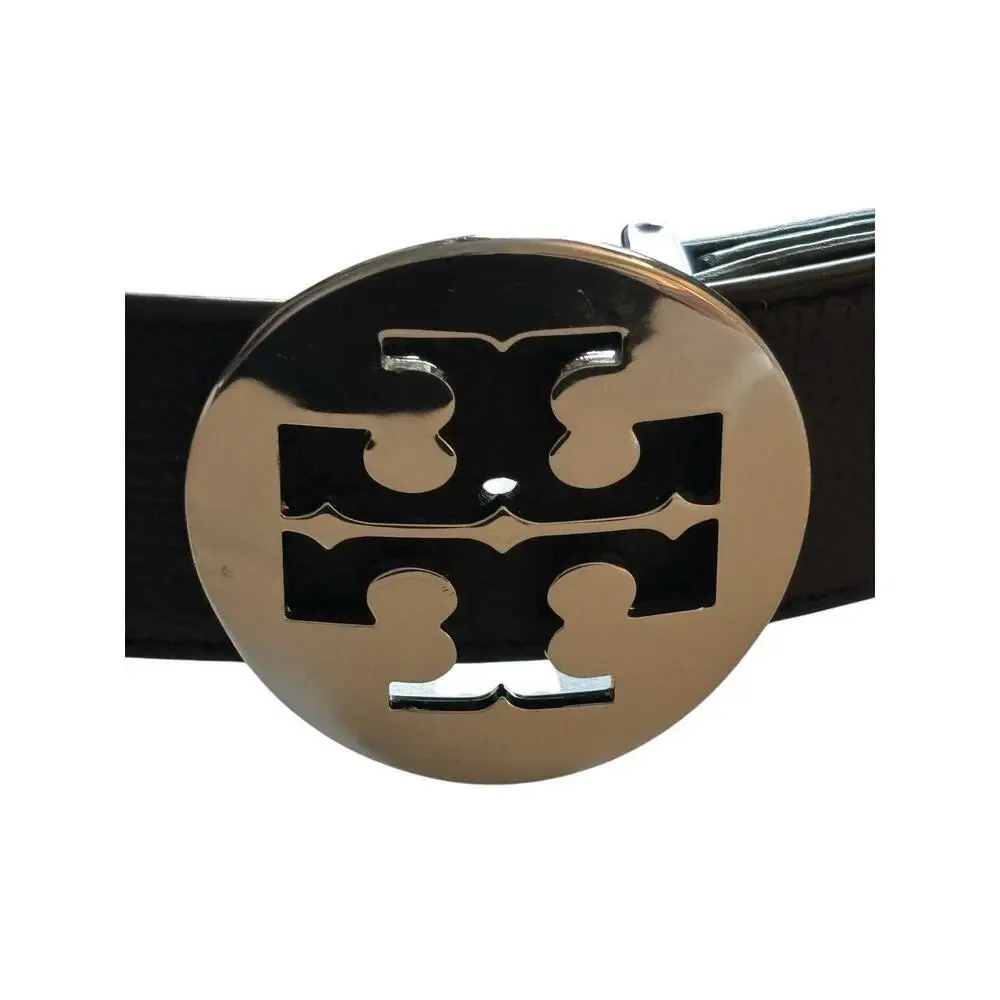 Tory Burch Signature Logo 1 1/2 Inch Wide Belt Silver Buckle 41” Inch Sz M